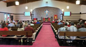 Sunday service from rear of sanctuary